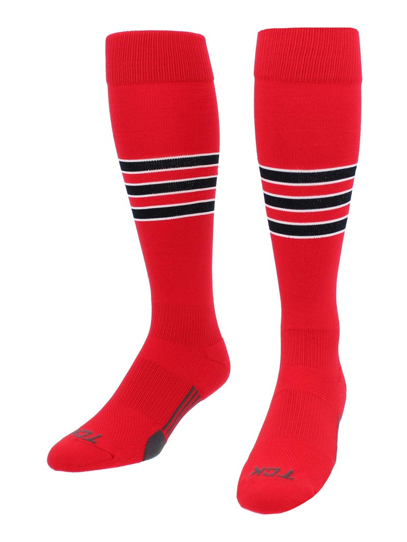 TCK Performance Baseball/Softball Socks (Scarlet/White/Black, Small) - Image 2